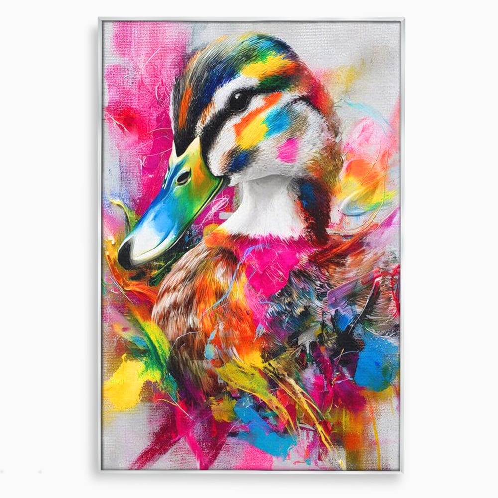Tablou canvas cu tablou canvas cu rata colorata, in rama de aluminiu argintiu